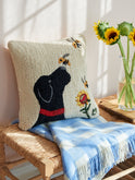Black Lab with Bee and Flower Hooked Wool Pillow Weston Table