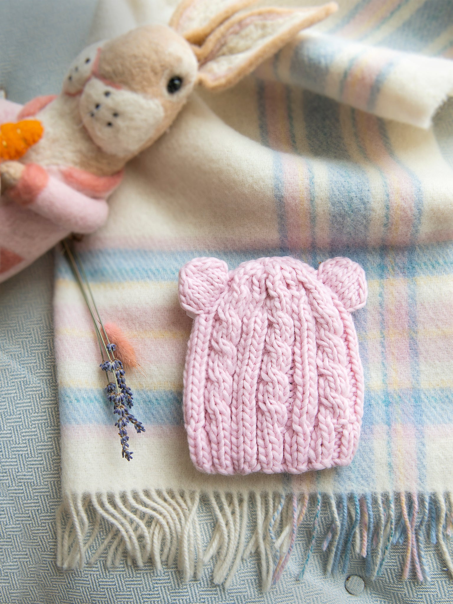 Bear Cable Pink Hand Knit Hat Weston Table