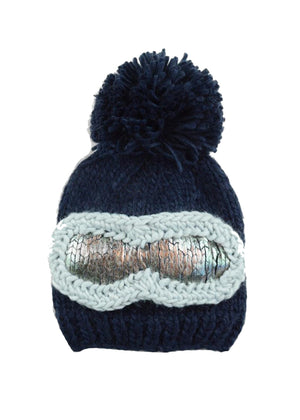  Ski Goggles Hand Knit Hat Navy Weston Table 