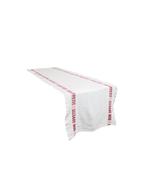  Charvet Editions Bon Appetit White on Red Linen Collection Table Runner Weston Table 