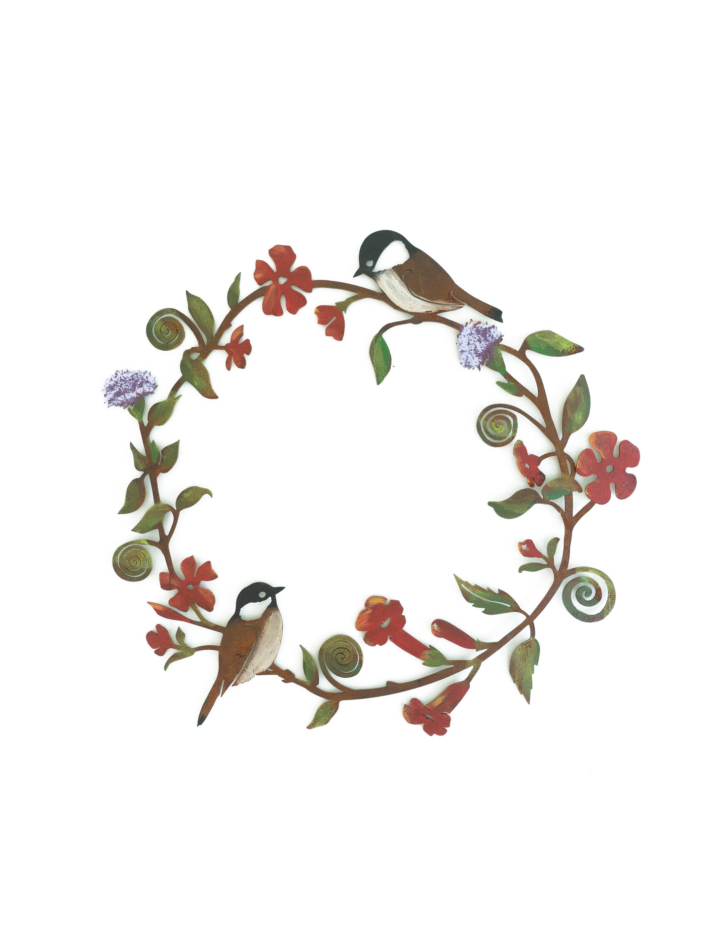 Chickadee and Flowers Wreath Garden Art Weston Table