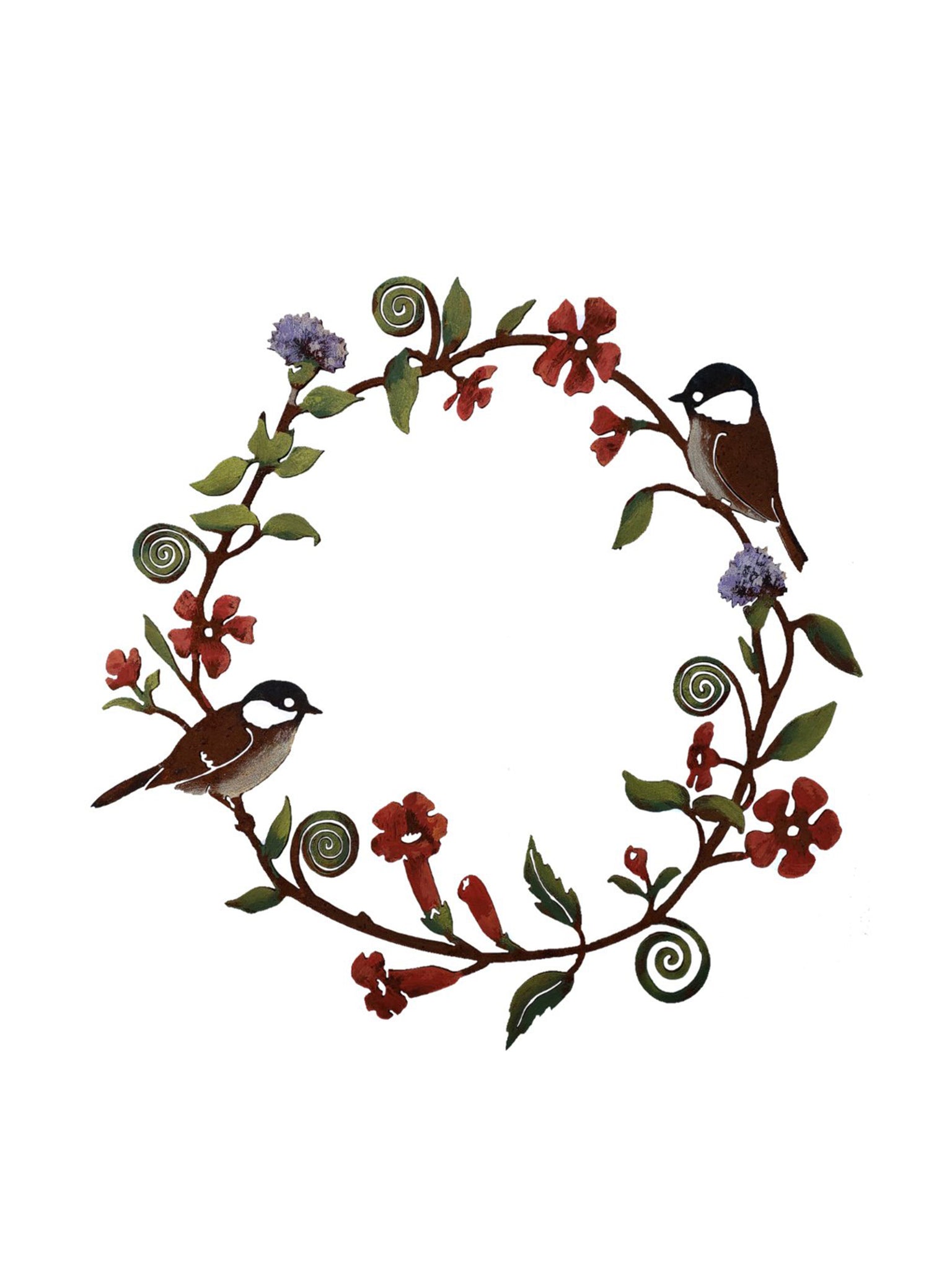 Chickadee and Flowers Wreath Garden Art Weston Table