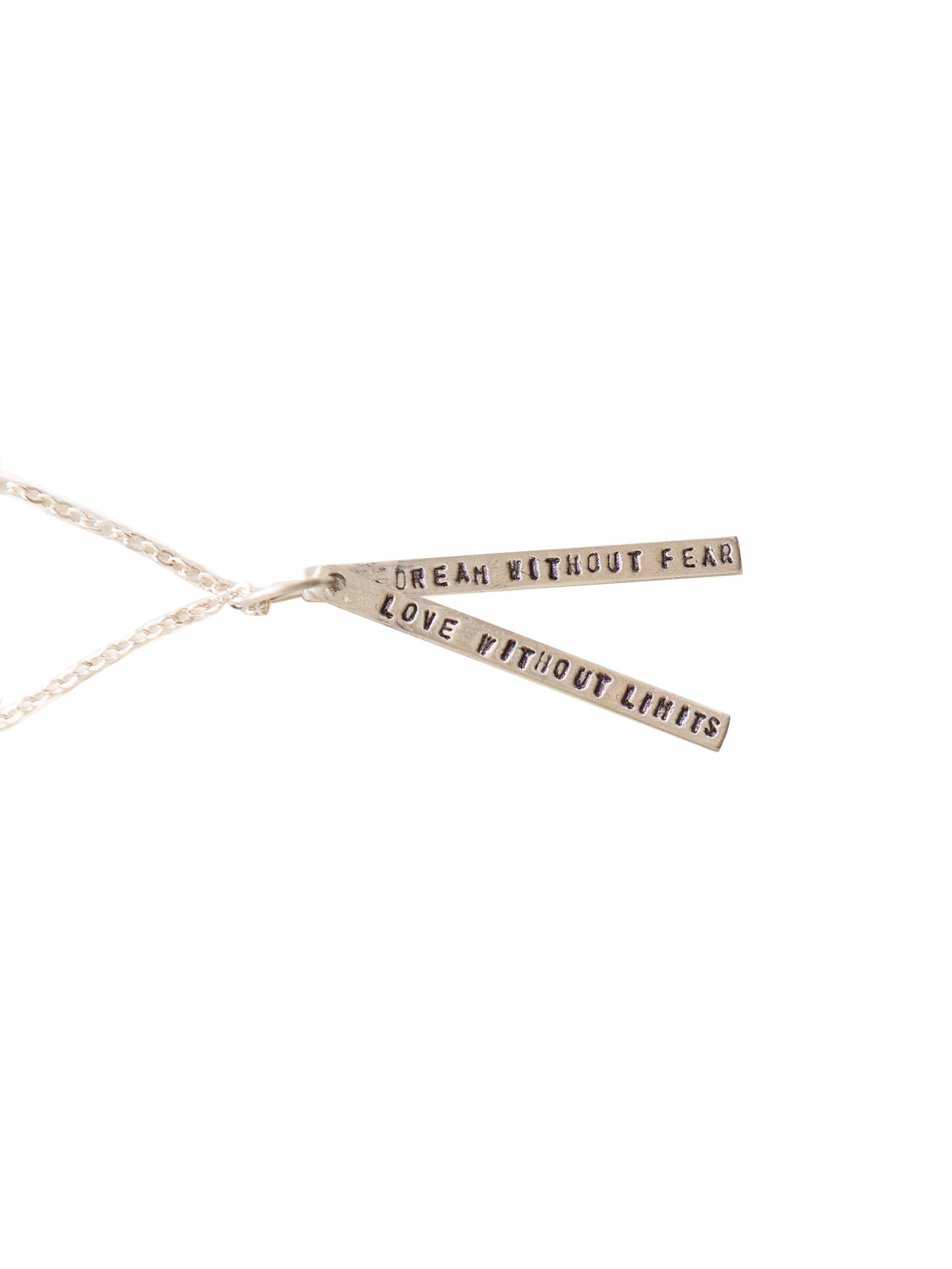 Chocolate & Steel Long-Bar Quote Necklace Dream Without Fear Weston Table