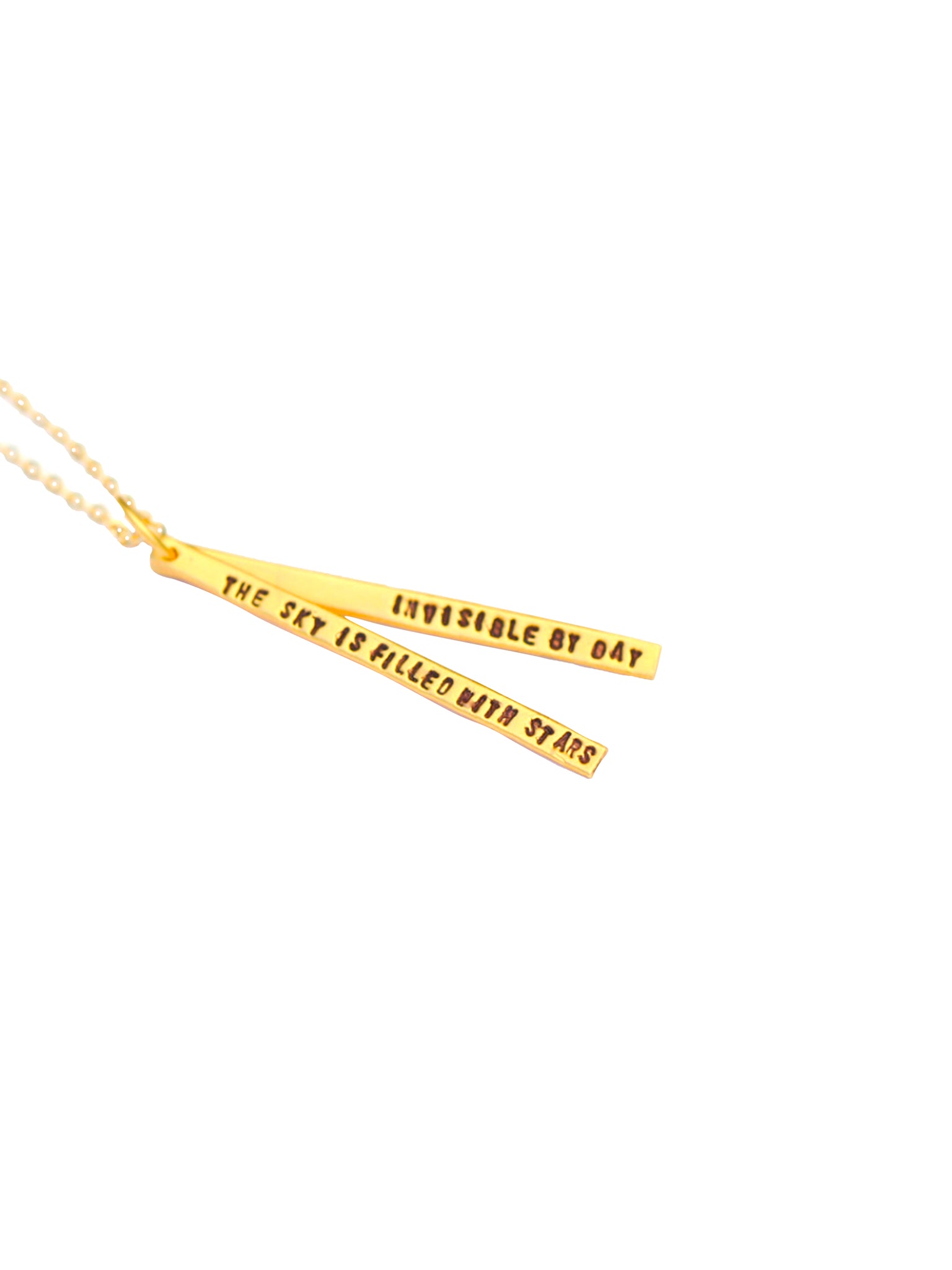 Chocolate & Steel Long-Bar Quote Necklace Henry Wadsworth Longfellow Gold Weston Table