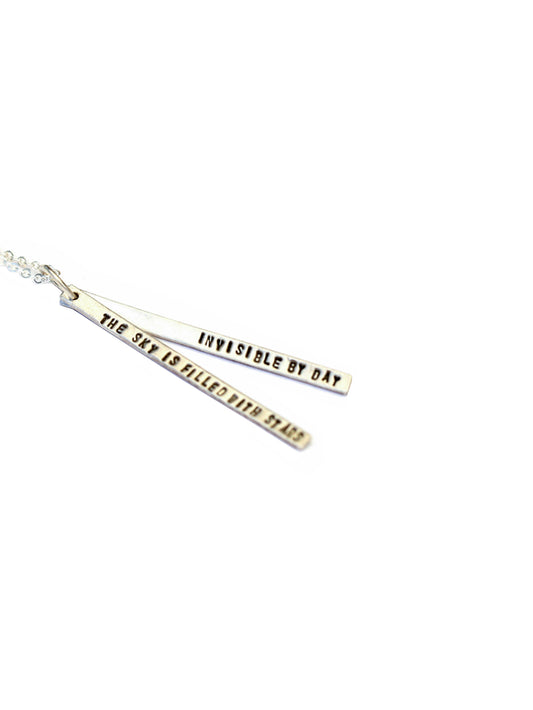 Chocolate & Steel Long-Bar Quote Necklace Henry Wadsworth Longfellow