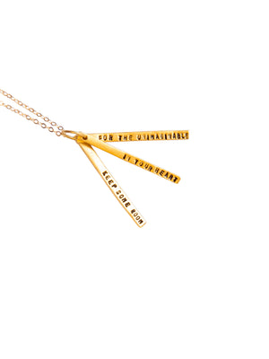  Chocolate & Steel Long-Bar Quote Necklace Mary Oliver Gold Weston Table 