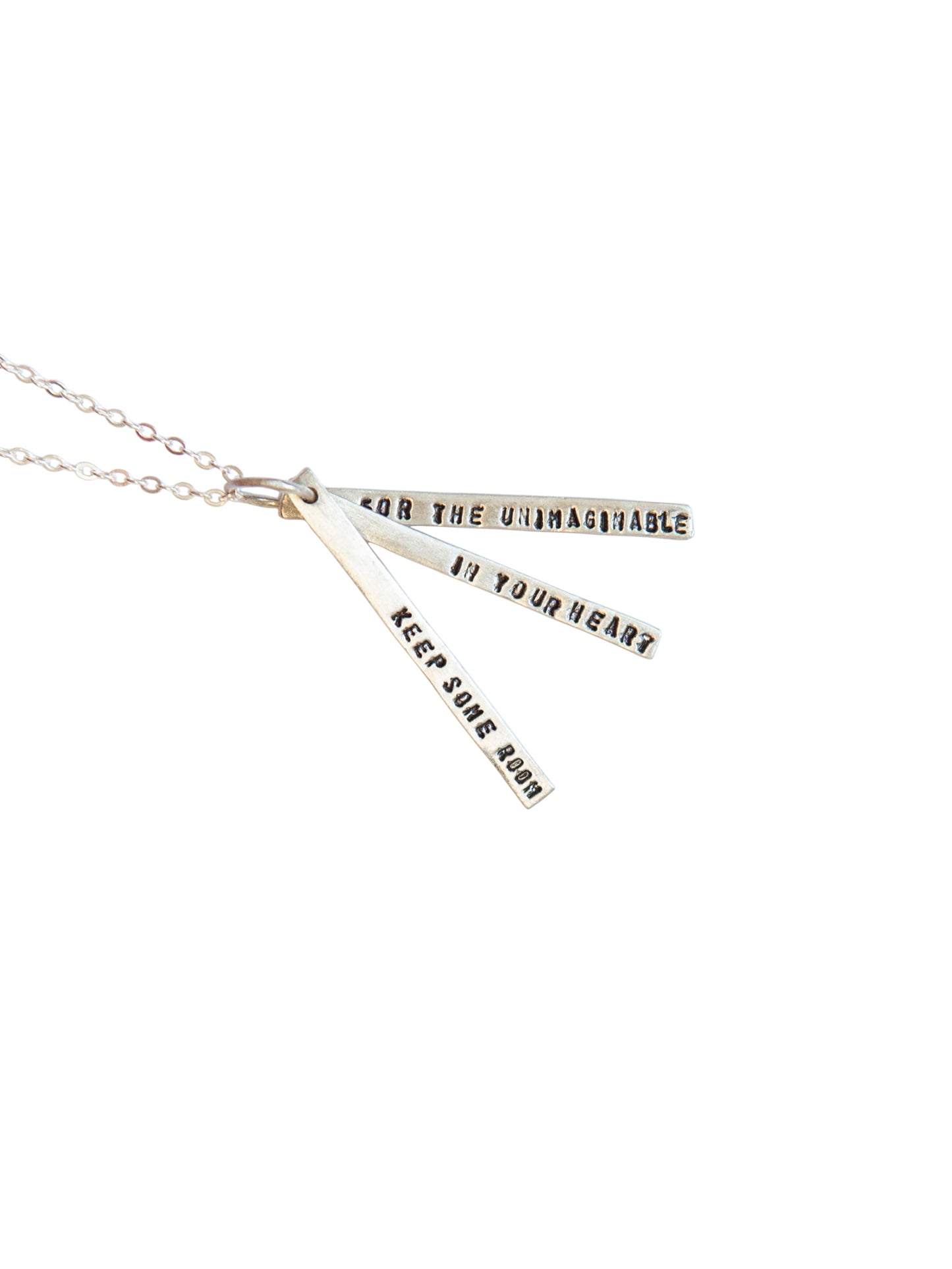 Chocolate & Steel Long-Bar Quote Necklace Mary Oliver Silver Weston Table