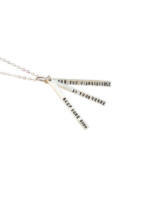  Chocolate & Steel Long-Bar Quote Necklace Mary Oliver Silver Weston Table 