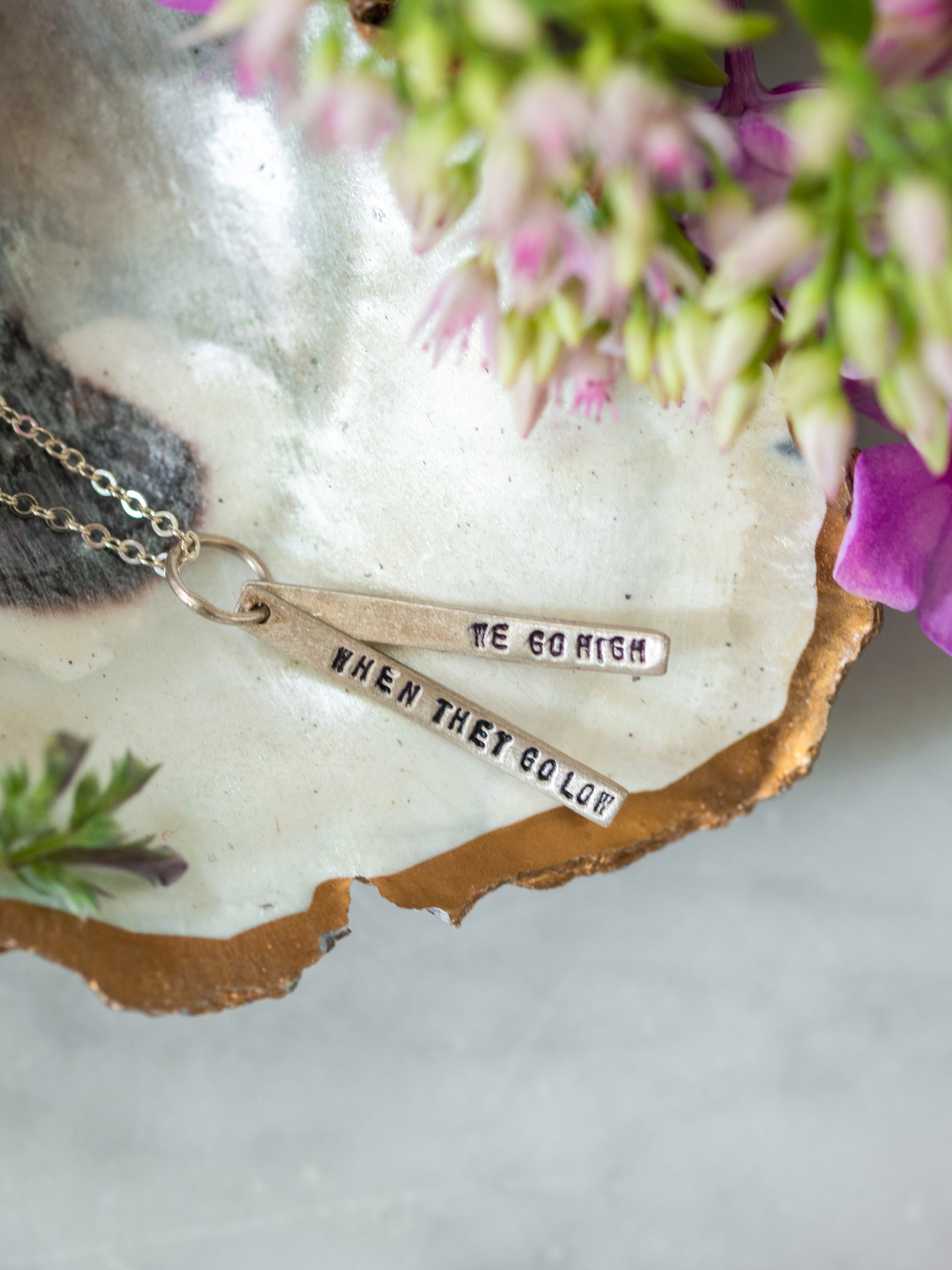 Chocolate & Steel Long-Bar Quote Necklace Michelle Obama Weston Table