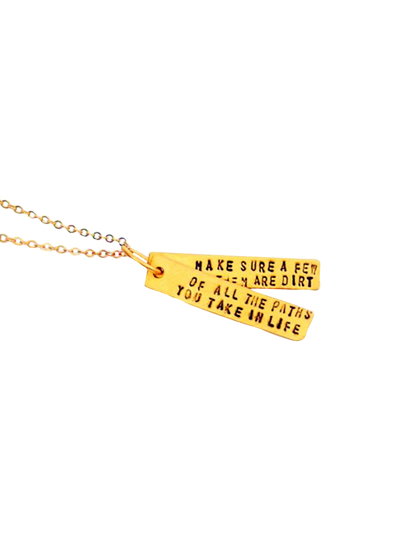 Chocolate & Steel Long-Bar Quote Necklace Of All The Paths You Take Gold Weston Table