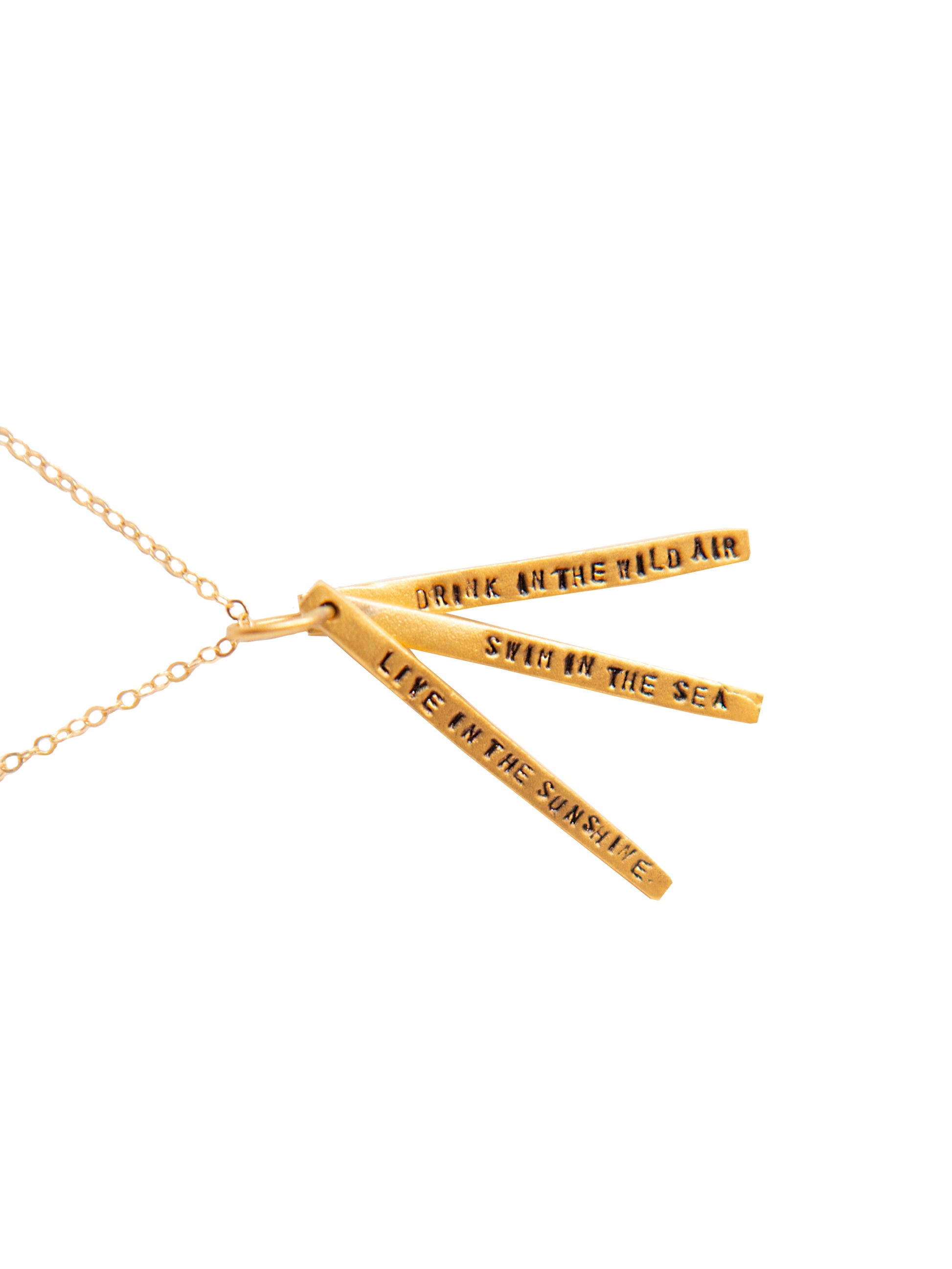 Chocolate & Steel Long-Bar Quote Necklace Ralph Waldo Emerson Gold Weston Table