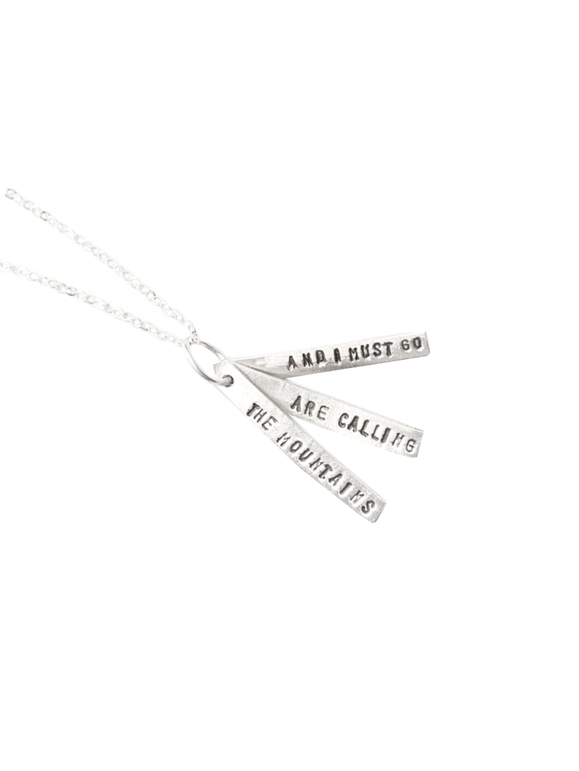 Chocolate & Steel Long-Bar Quote Necklace John Muir The Mountains Are Calling Silver Weston Table