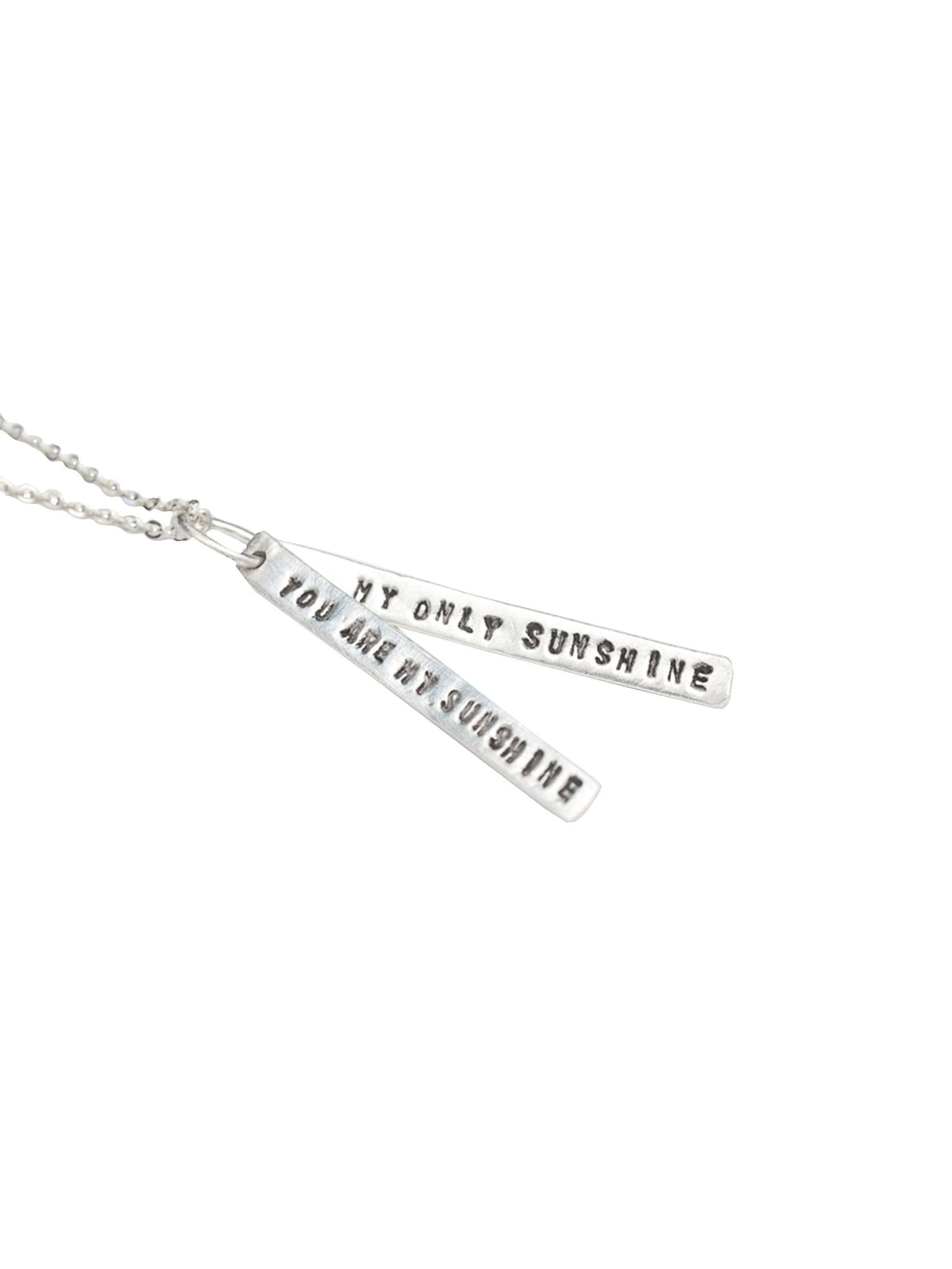 Chocolate & Steel Long Bar Quote Necklace You Are My Sunshine Silver Weston Table