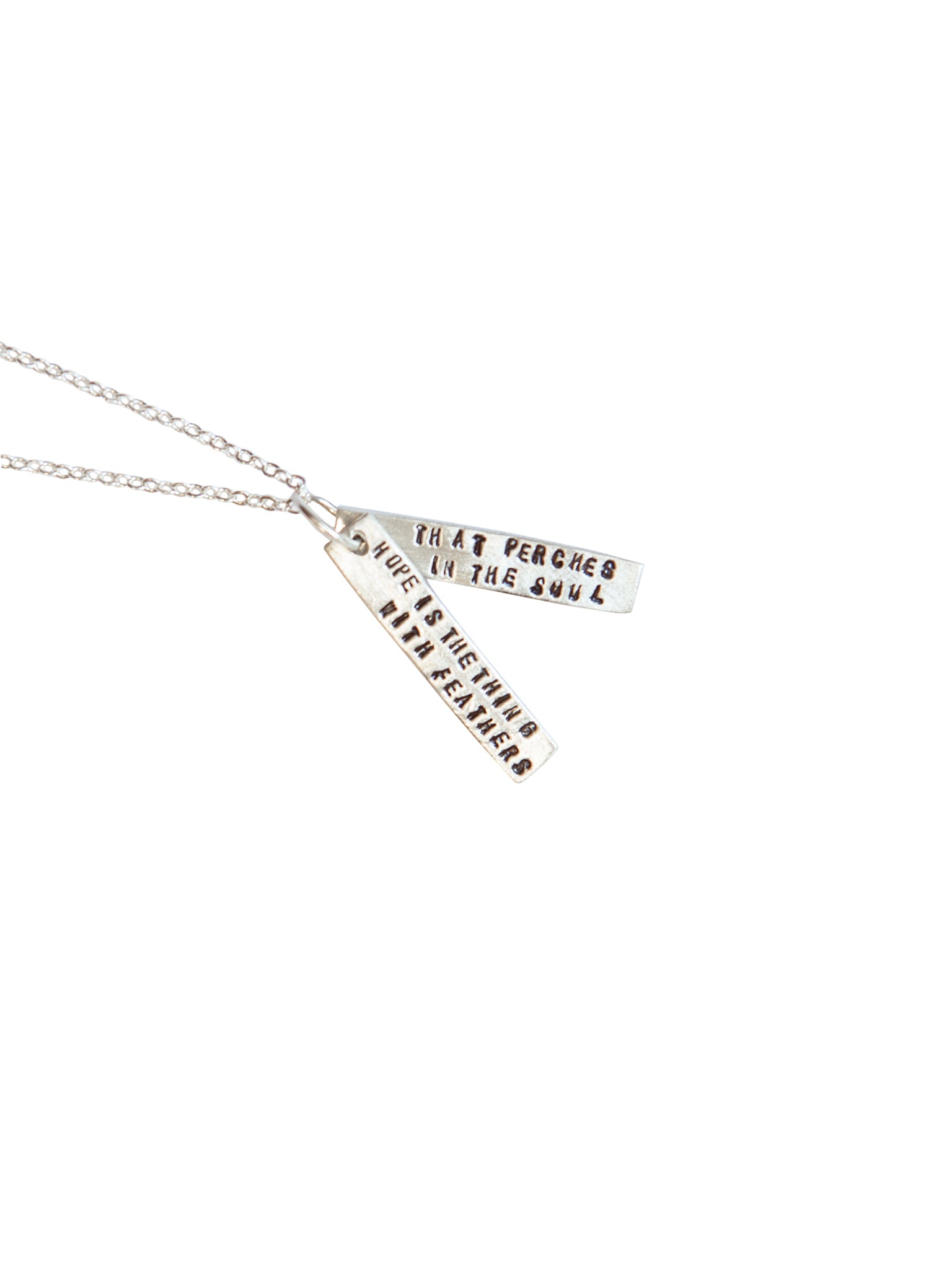 Chocolate & Steel Long-Bar Quote Necklaces Emily Dickinson Hope Silver Weston Table