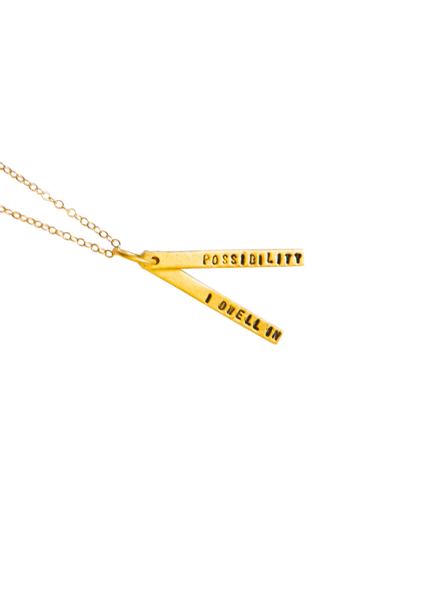 Chocolate & Steel Long-Bar Quote Necklaces Emily Dickinson Possibility Gold Weston Table