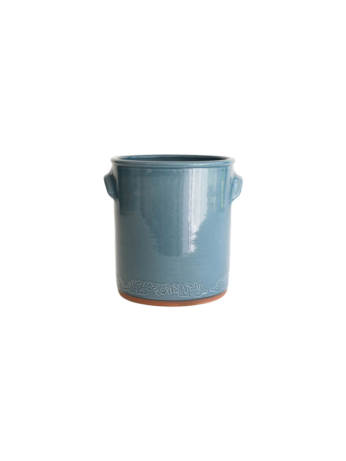 New York Stoneware Utensil Jar Stamp Denim with Border Leaf Band