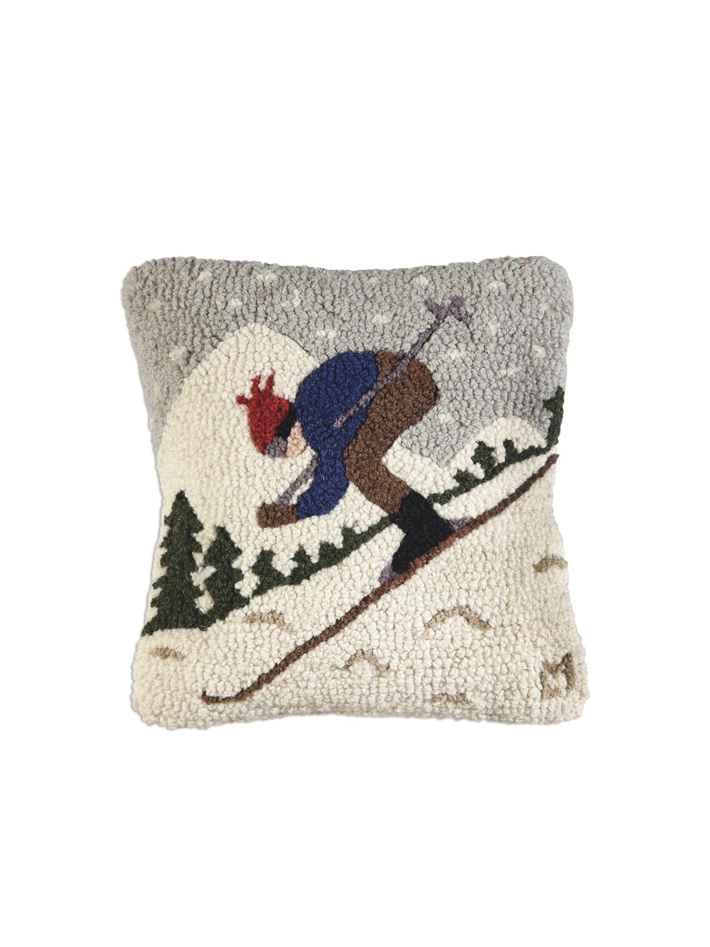 Downhill Skier Hooked Wool Pillow Weston Table