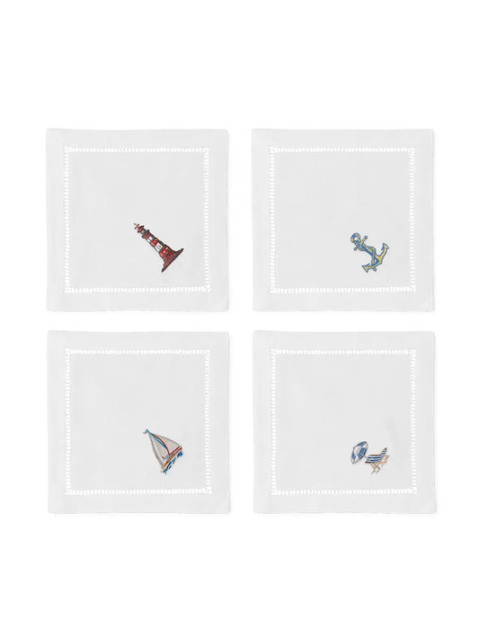 Embroidered Beach Scenes Cocktail Napkins Weston Table