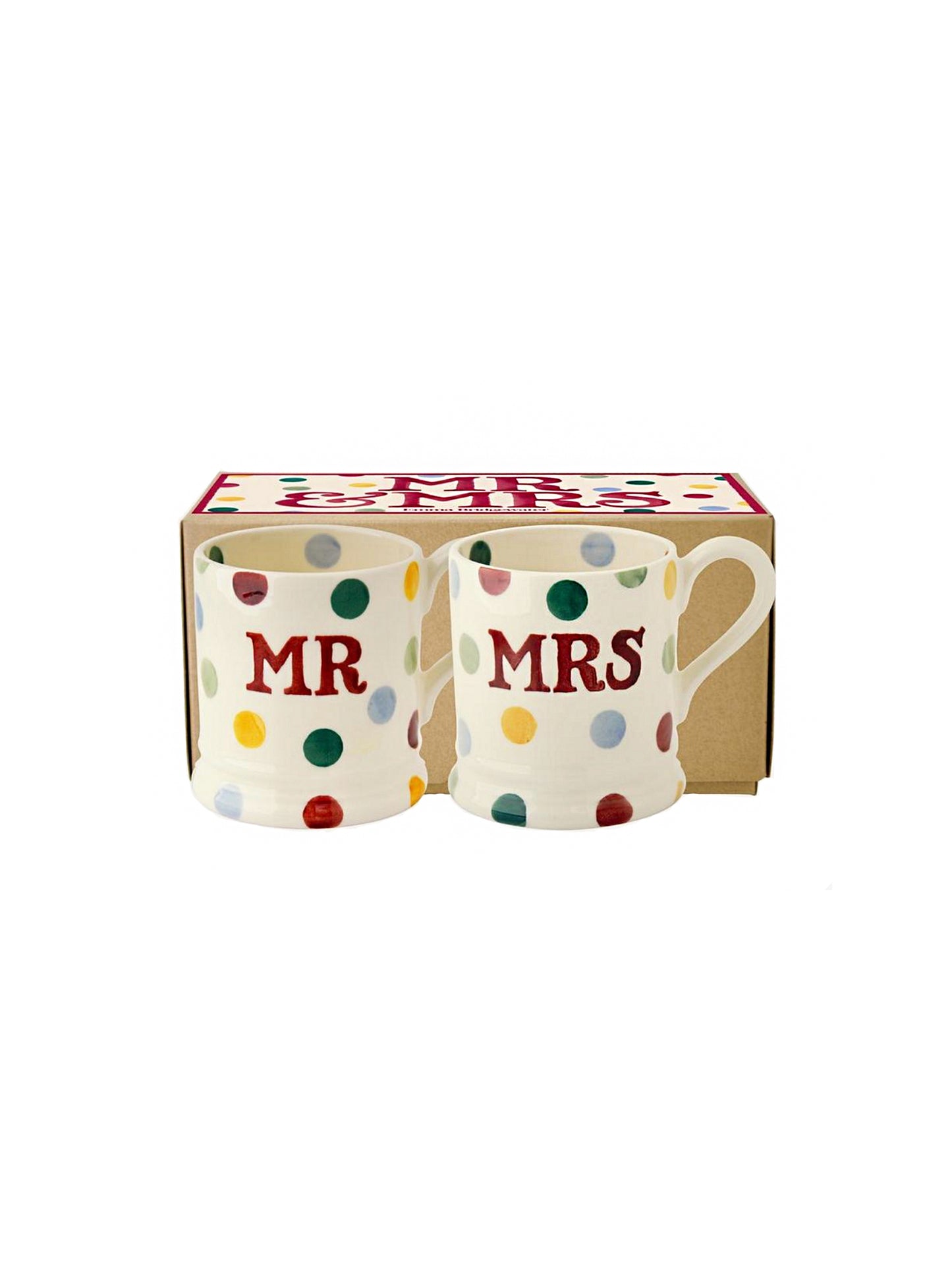 Emma Bridgewater Polka Dot Mr & Mrs Set of Two Half Pint Mugs Boxed Weston Table