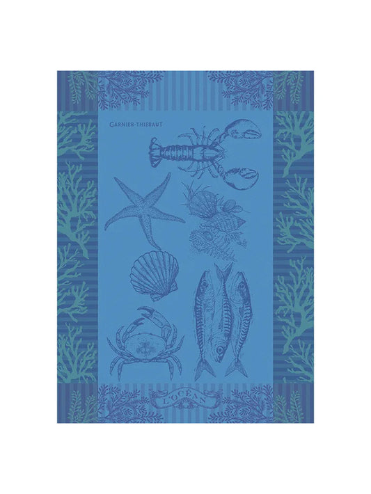 Garnier-Thiebaut Blue Ocean Jacquard Kitchen Towel Weston Table