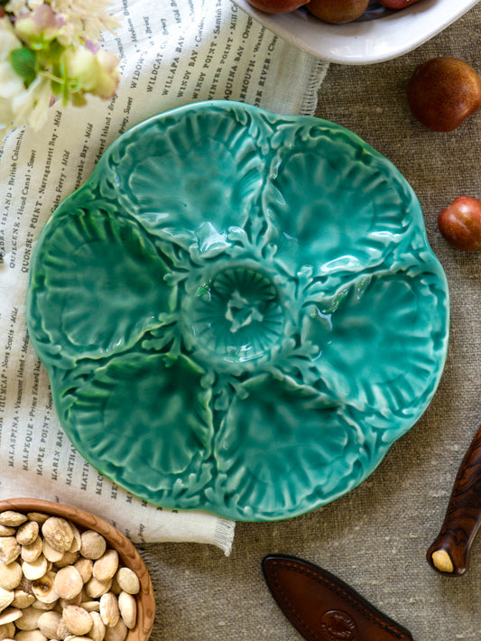 Gien Turquoise Majolica Oyster Plate Weston Table