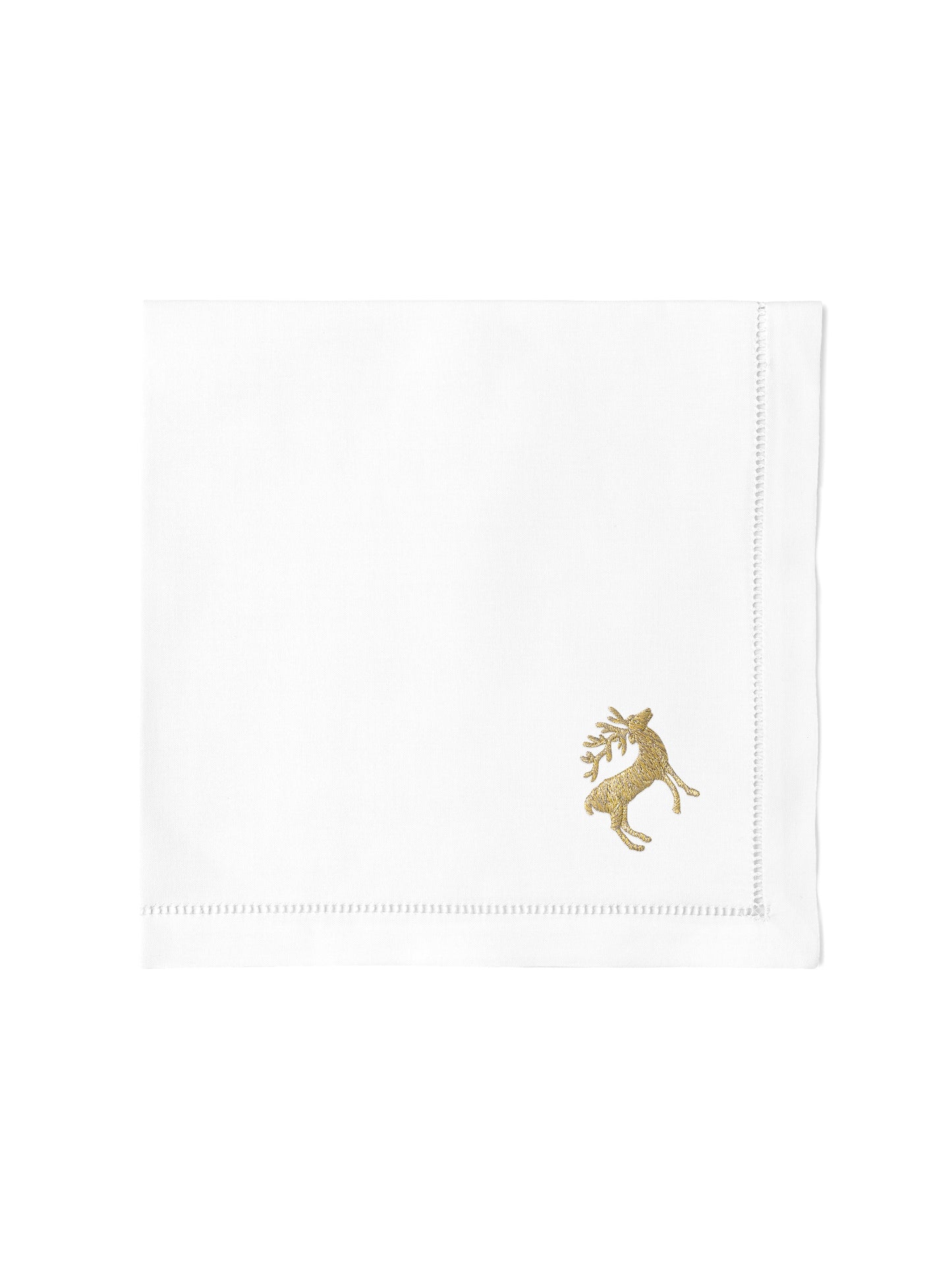 Embroidered Gold Reindeer Dinner Napkins