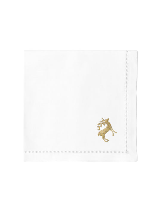 Embroidered Gold Reindeer Dinner Napkins