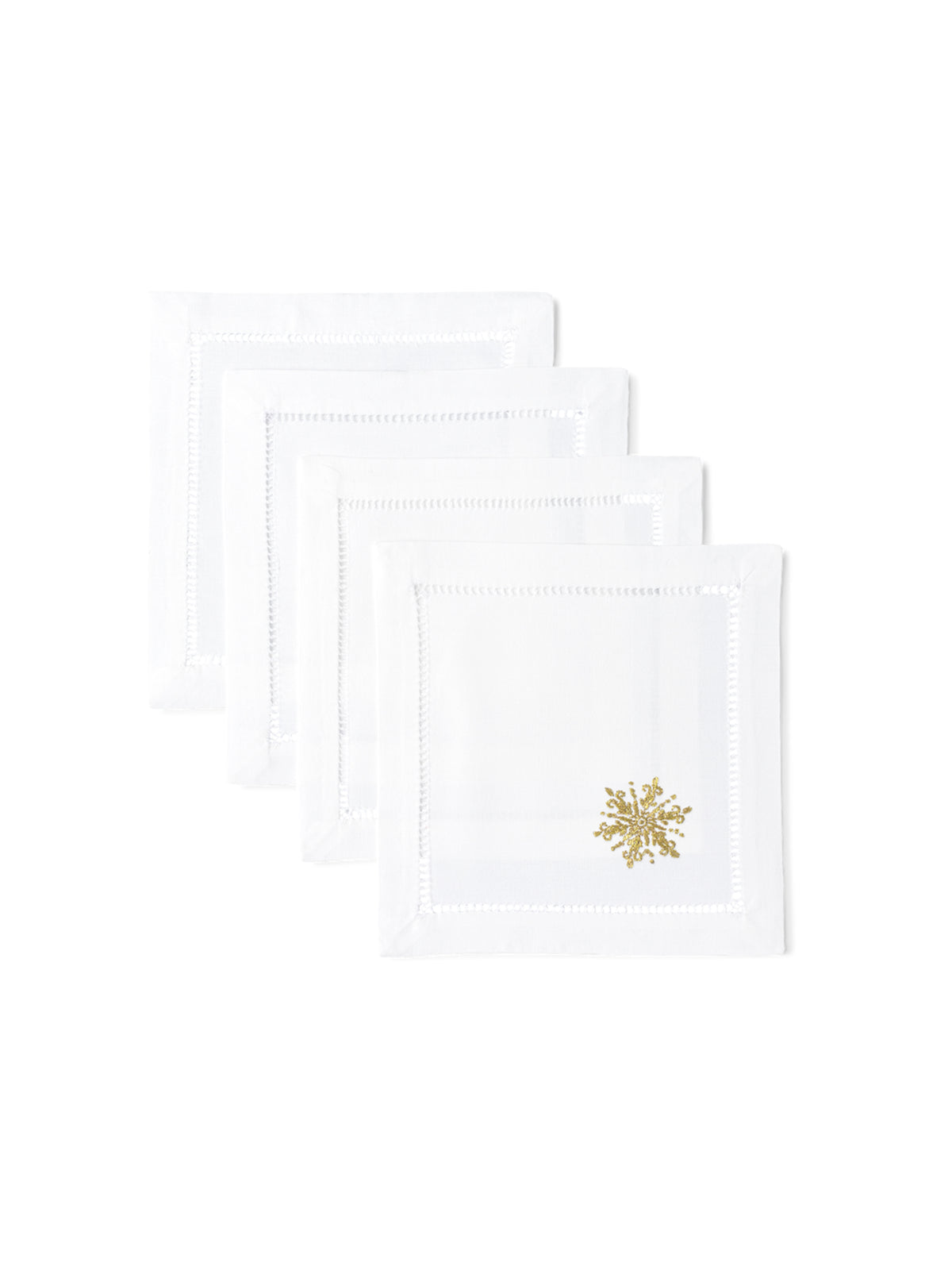 Embroidered Gold Snowflake Cocktail Napkin Set Weston Table