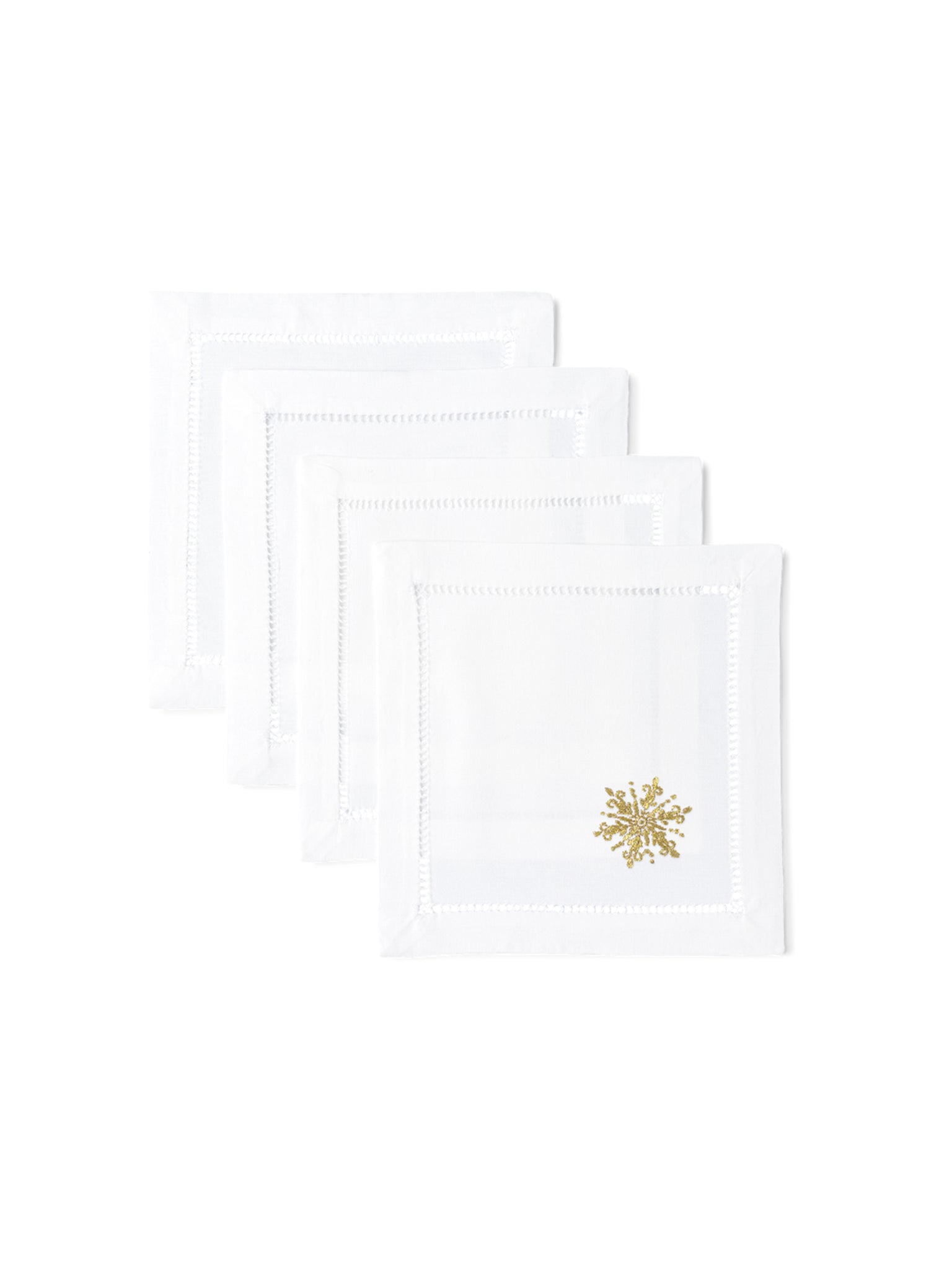 Embroidered Gold Snowflake Cocktail Napkin Set