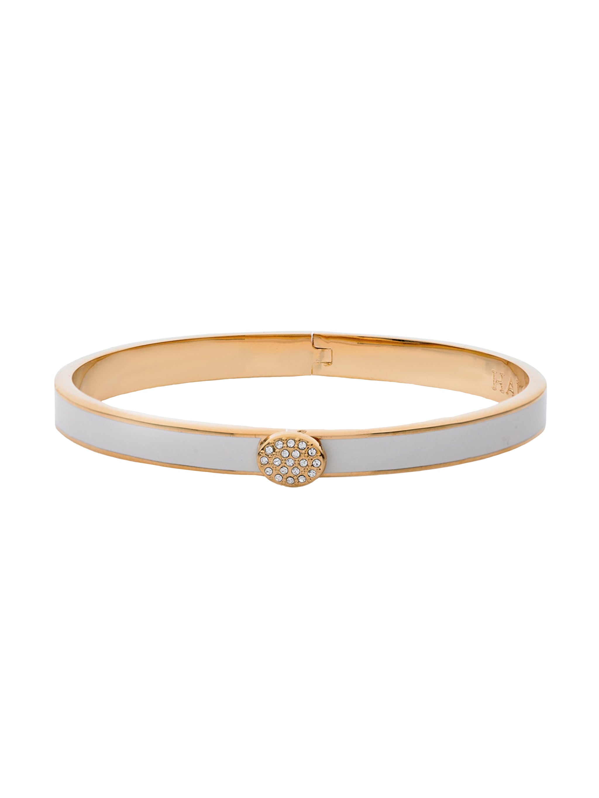 Shop the Halcyon Days Skinny Plain Pave Button Bangle at Weston Table