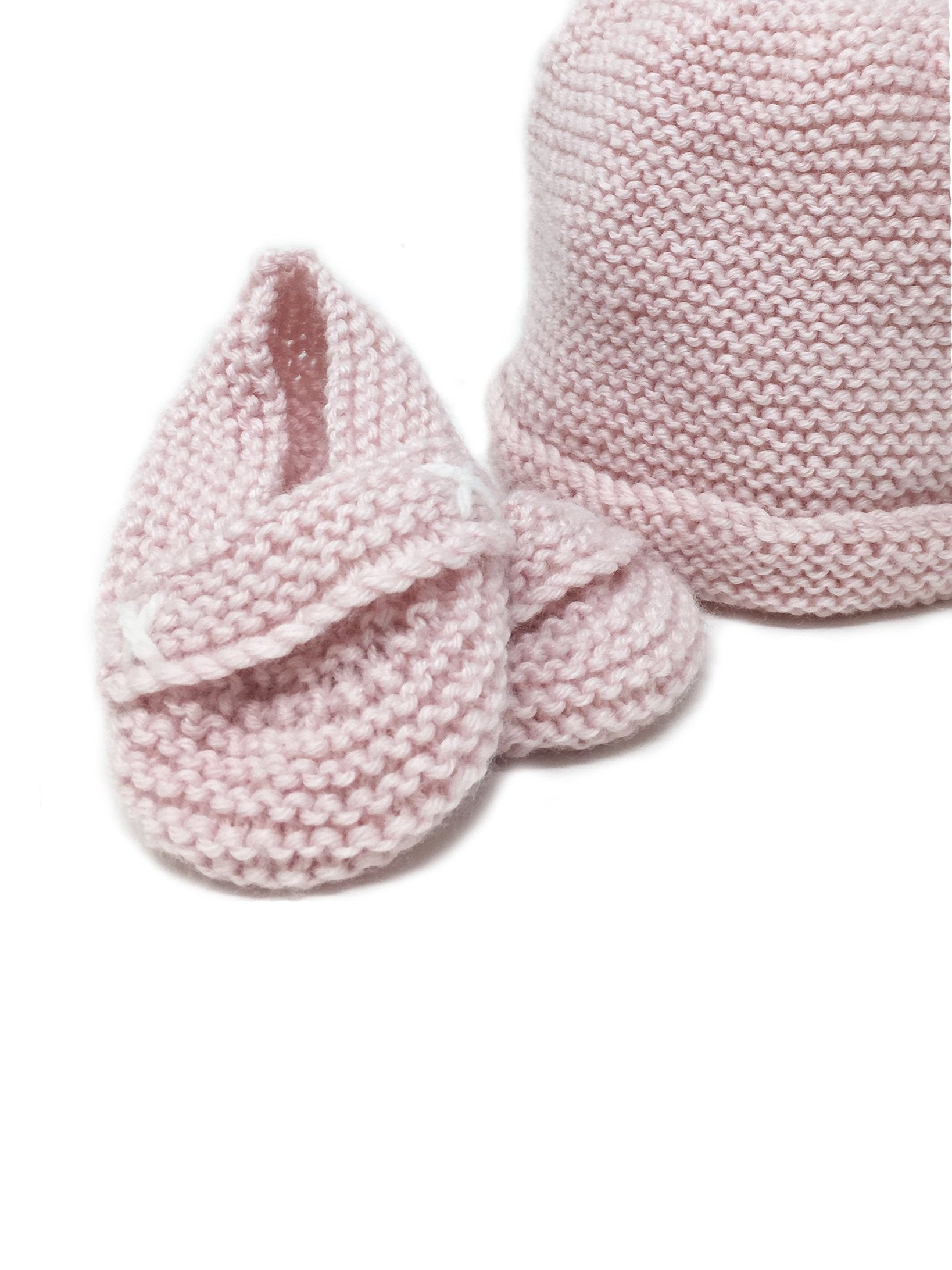 Hand Knit Pink Baby Beanie and Booties Gift Set Weston Table