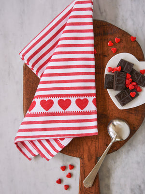  Hearts Red Striped Kitchen Towel Weston Table 