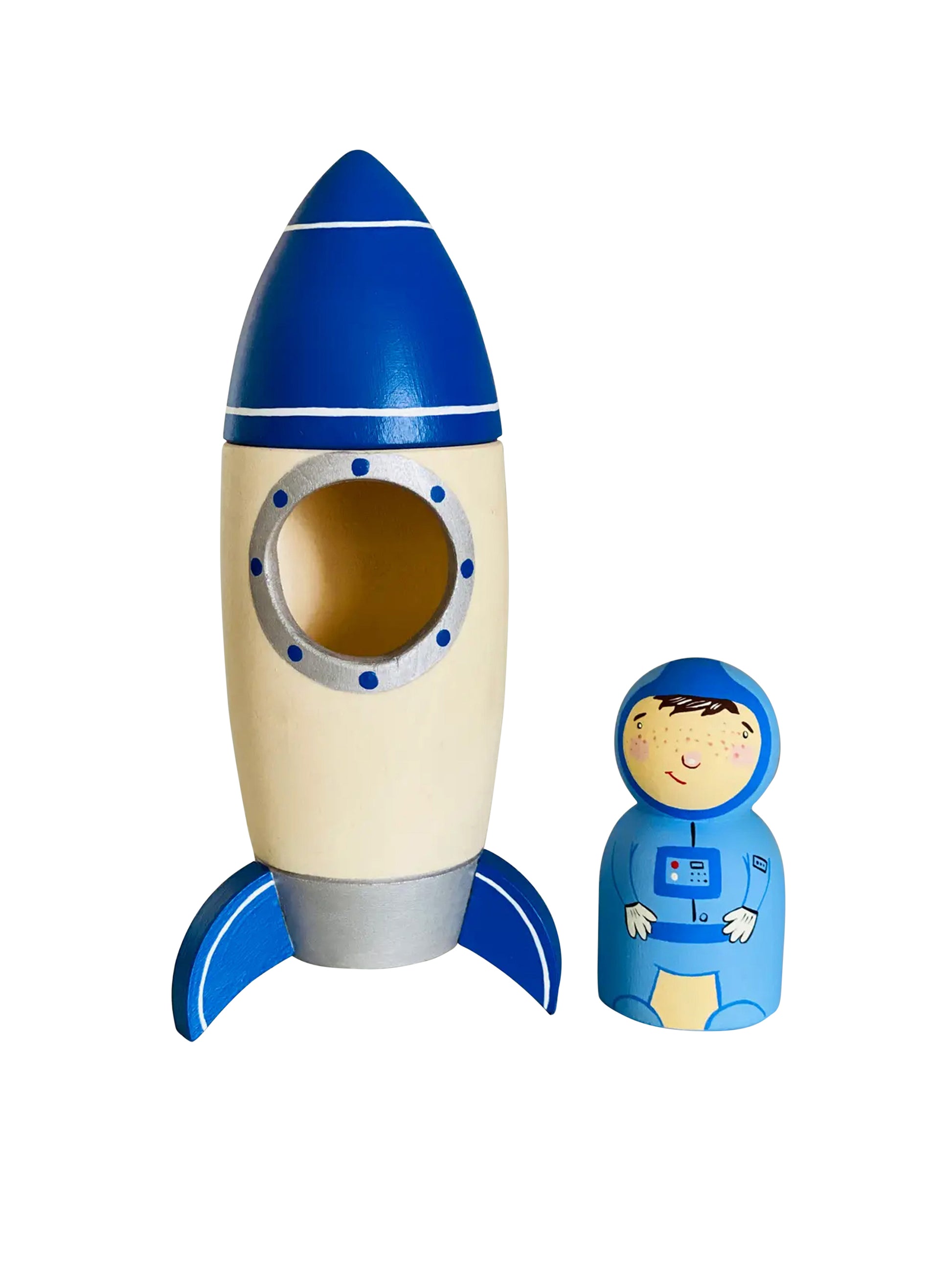 Heirloom Wooden Rocket Ship with Astronaut Blue Weston Table