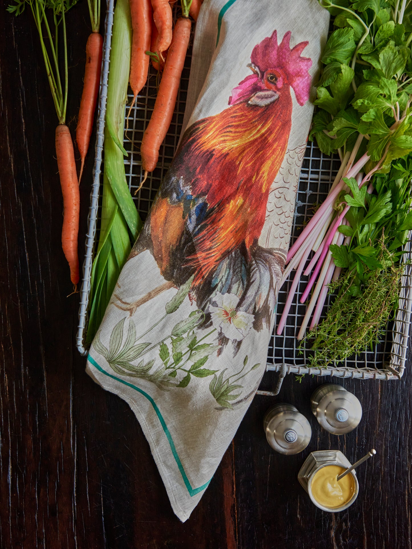 Hen and Cock Linen Kitchen Towel Weston Table