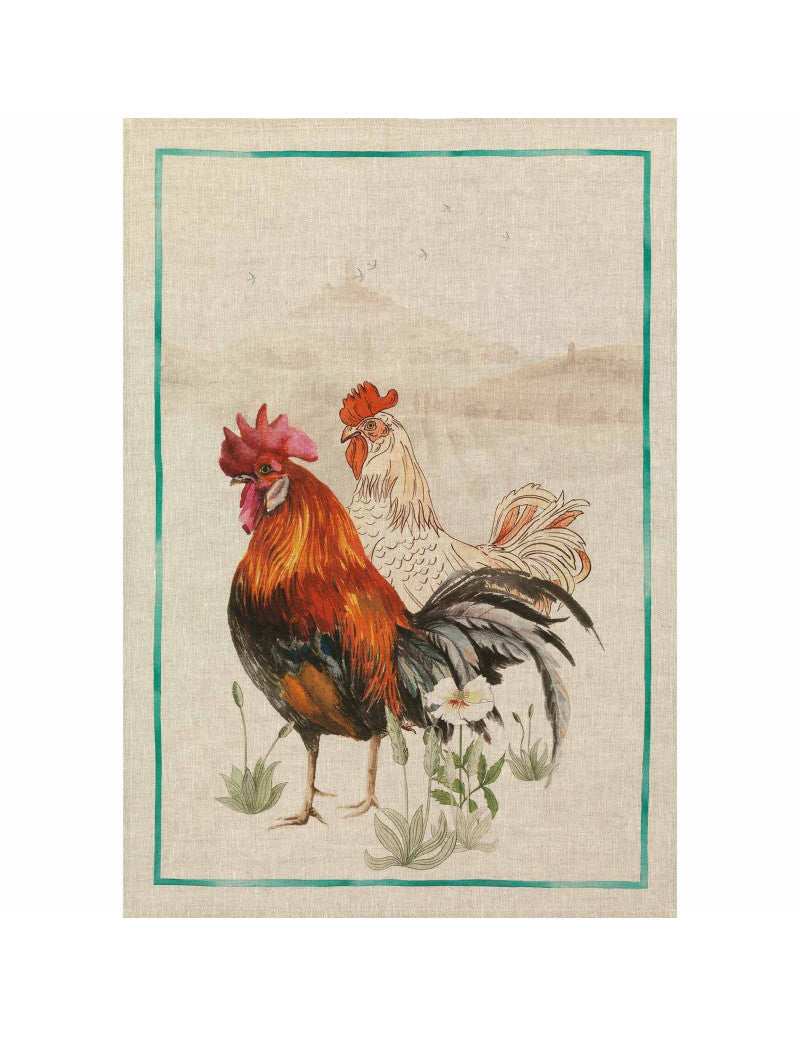 Hen and Cock Linen Kitchen Towel