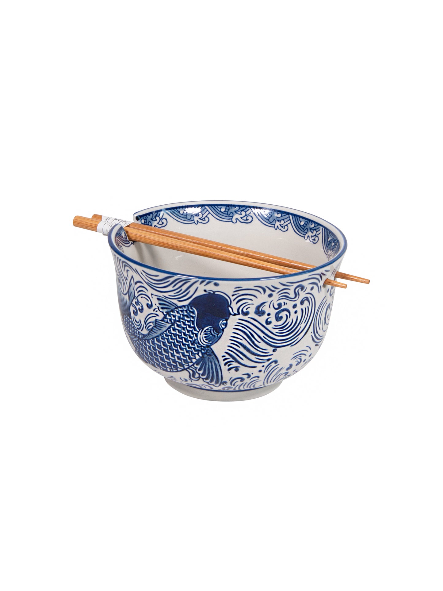 Japanese Blue and White Fish Bowl with Chopsticks