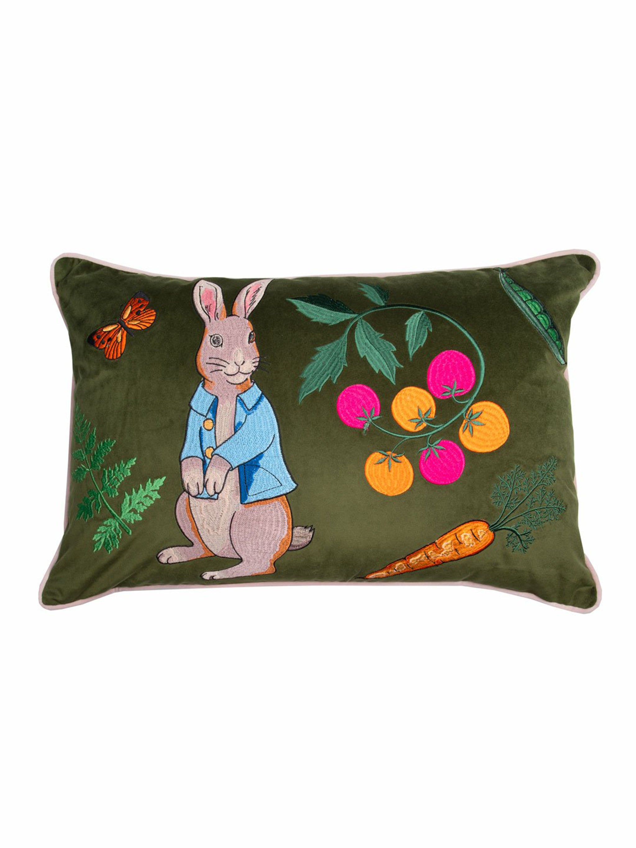 Karen Mabon Karen Mabon x Peter Rabbit Velvet Bolster Cushion Leaping