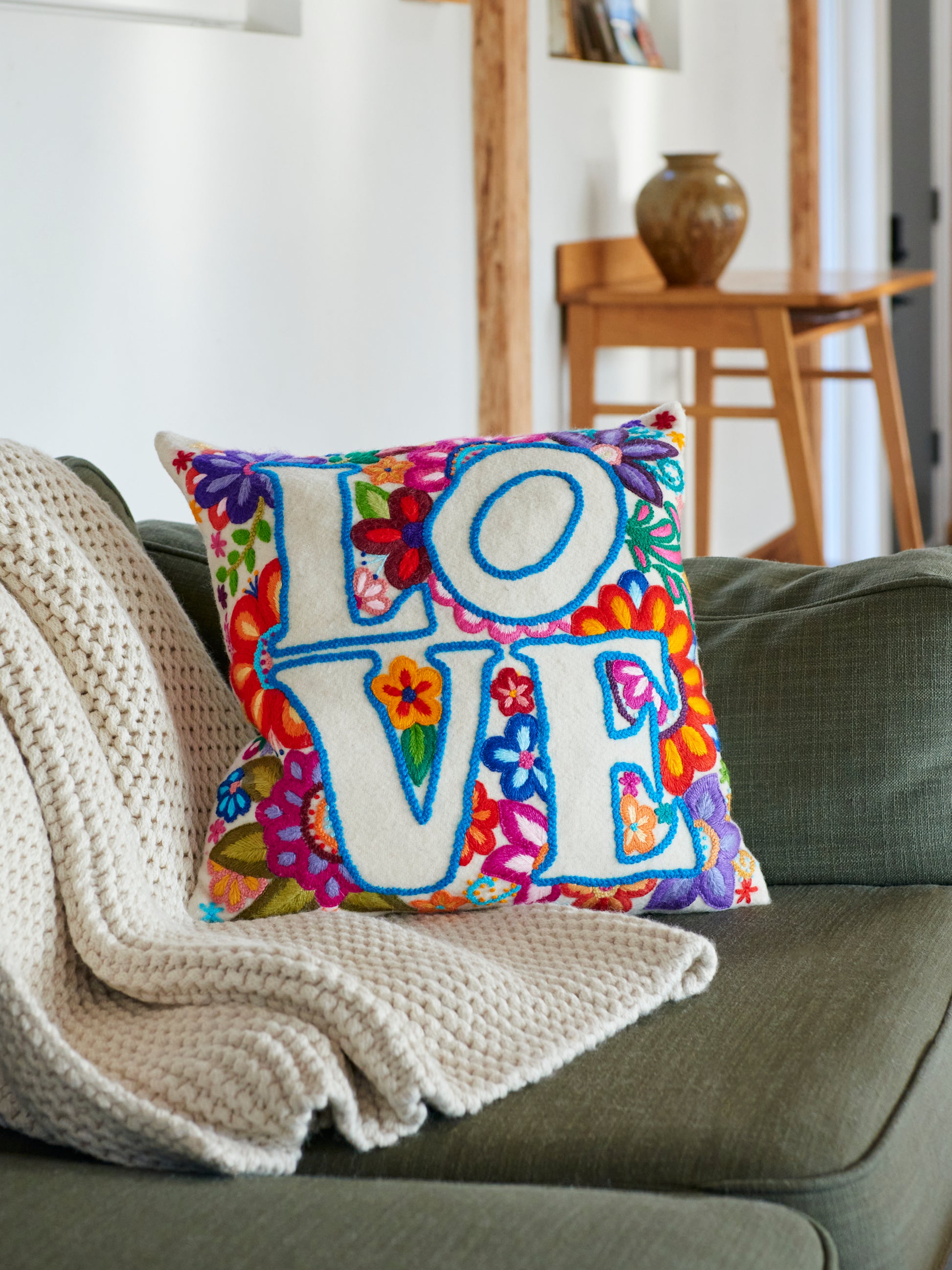 LOVE Embroidered Throw Pillow Weston Table
