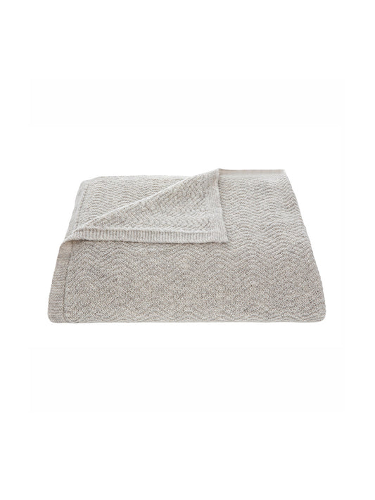 London Wave Knitted Baby Alpaca Throw Oatmeal Weston Table