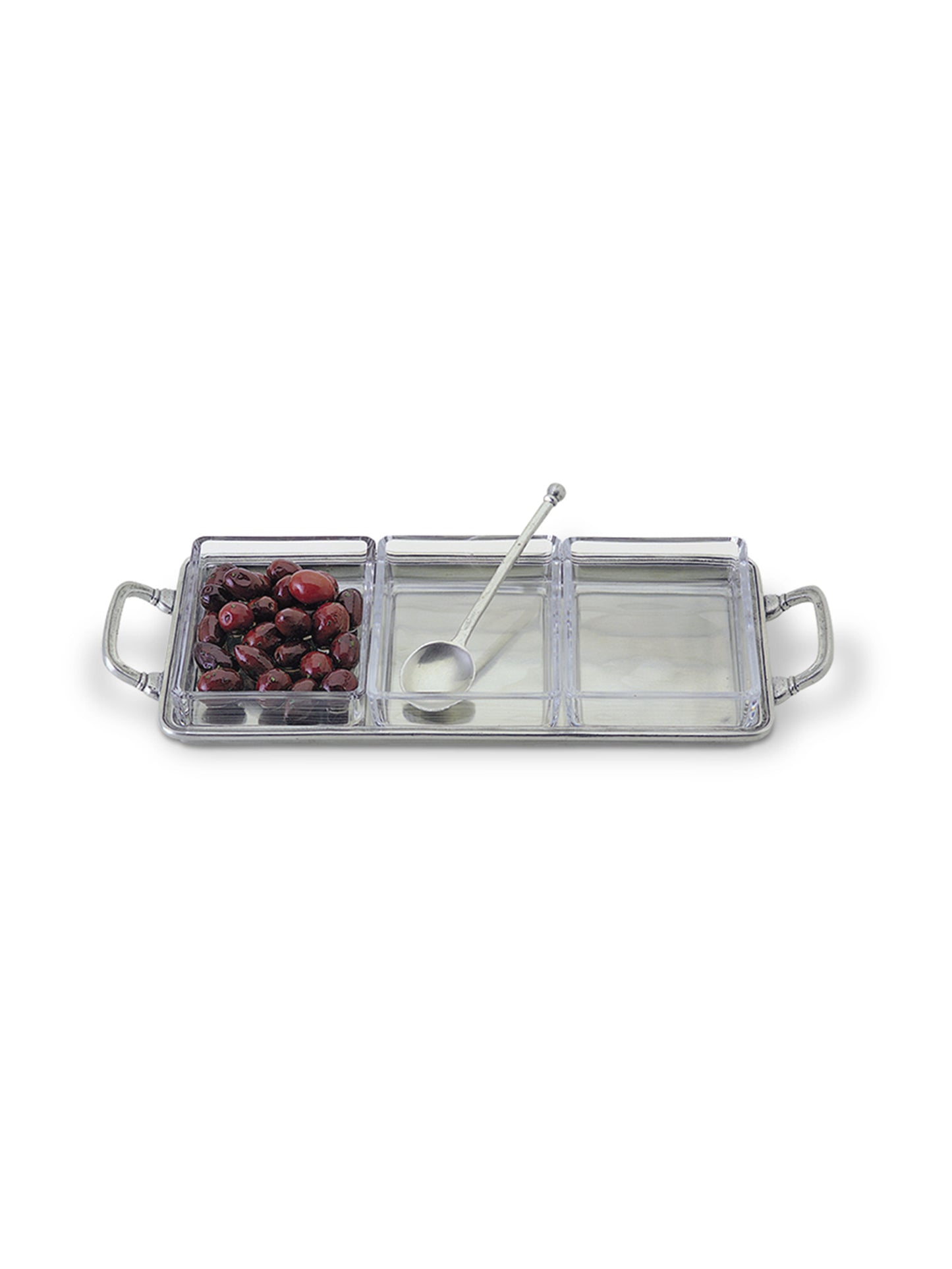 MATCH Pewter Crudité Tray with Crystal Inserts & Handles Weston Table