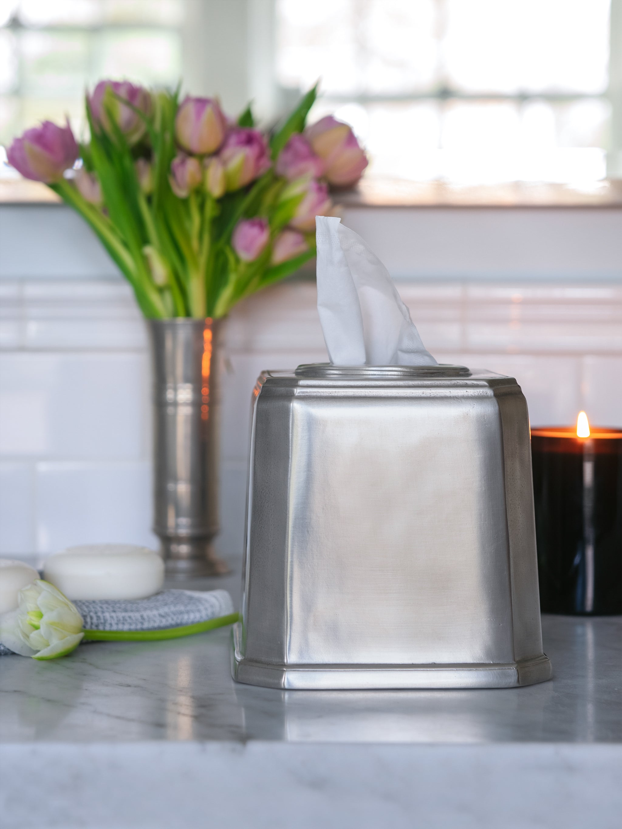 Pewter tissue box clearance cover