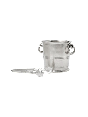  MATCH Pewter Ice Bucket with Rings with Tongs Set Weston Table 