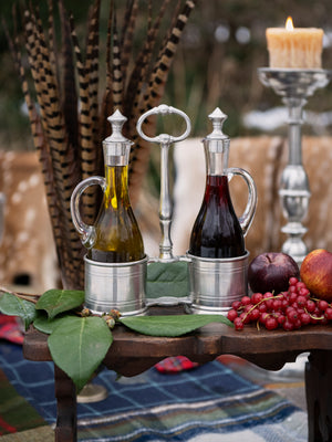  MATCH Pewter Oil and Vinegar Set with Pewter Tops Weston Table 