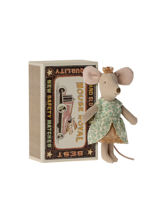 Maileg Little Sister Princess Mouse in Matchbox Weston Table