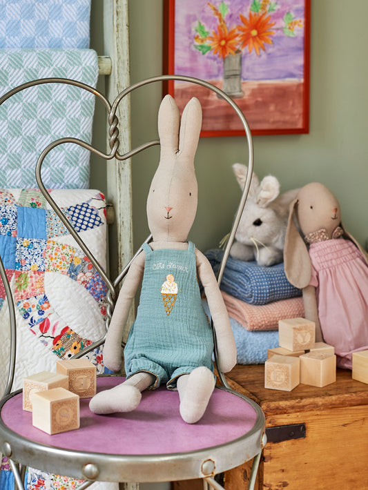 Maileg Rabbit Size 4 with Dusty Blue Overalls Weston Table