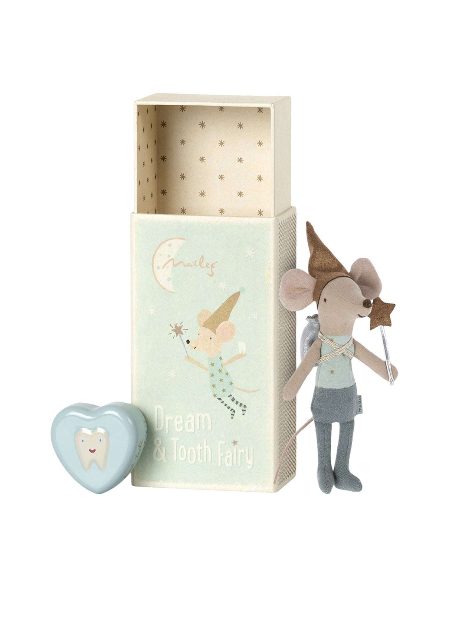Maileg Tooth Fairy Mouse in Matchbox Blue Weston Table