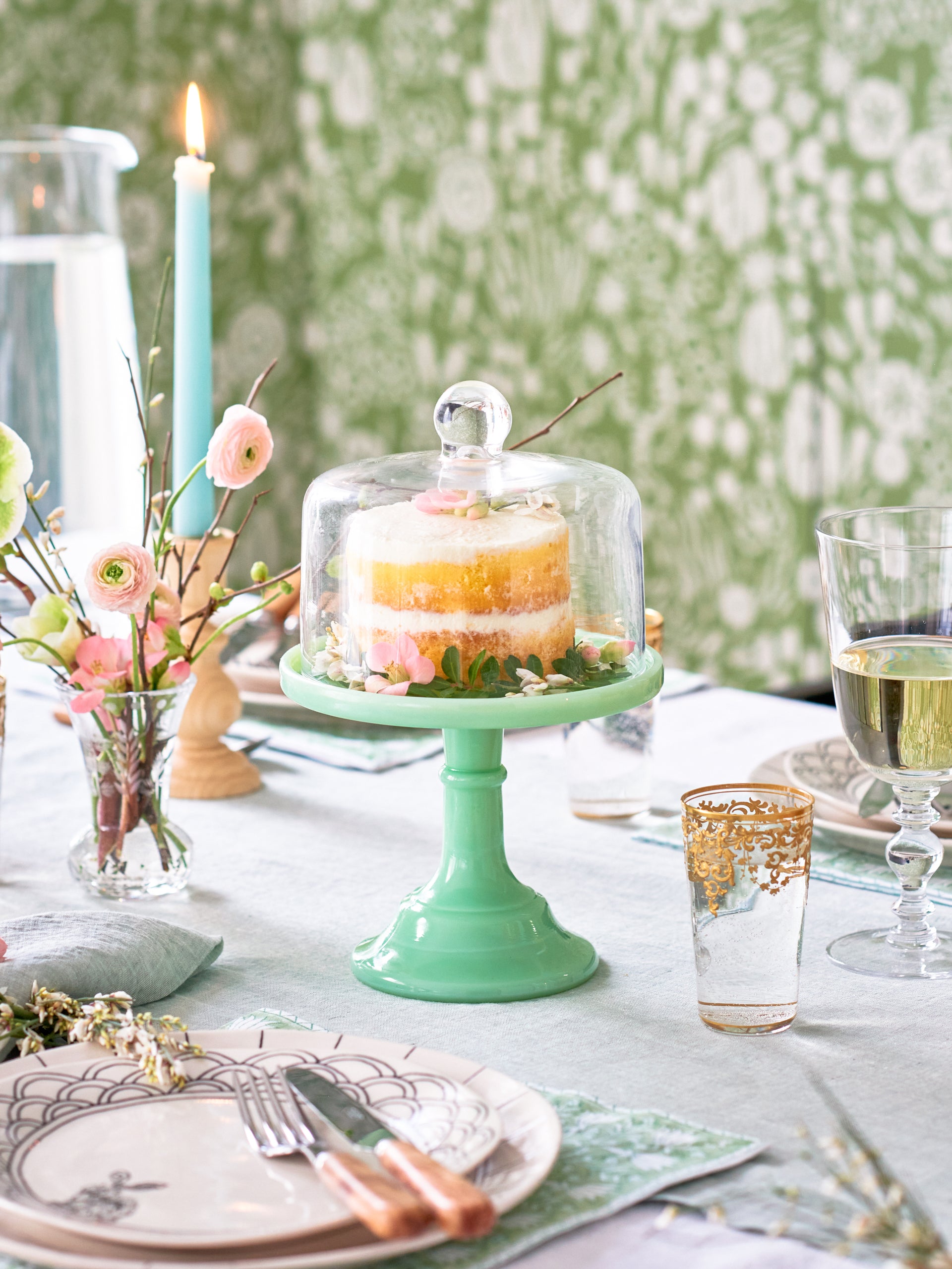 Jade Colored Glass Pedestal Cake Stand - Royal Table Settings