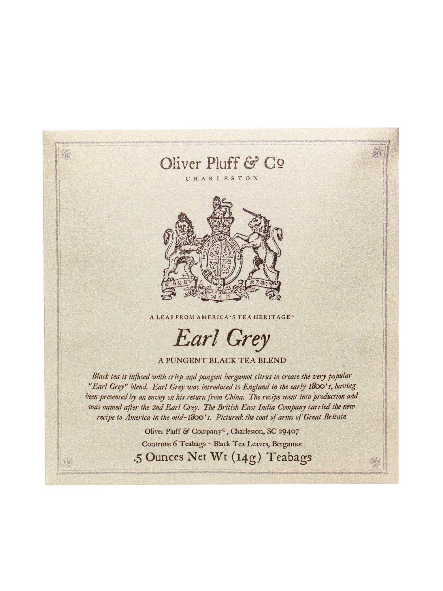 Oliver Pluff & Co. Earl Grey Tea Bag Envelopes Weston Table