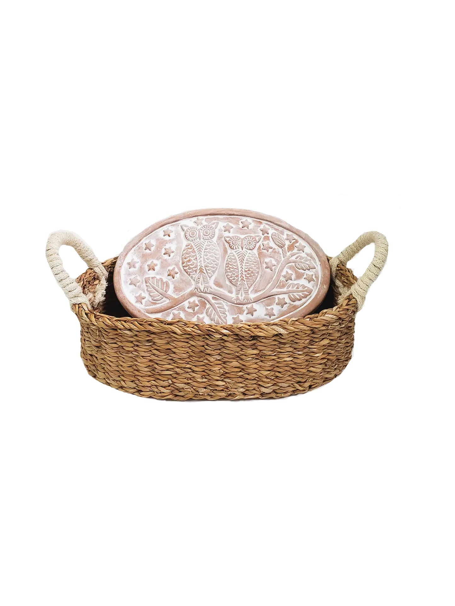 Owl-Bread-Warmer-and-Wicker-Basket-Oval-Weston-Table