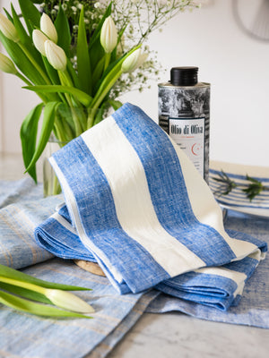  Philippe White and Blue Stripe Tea Towel Set Weston Table 